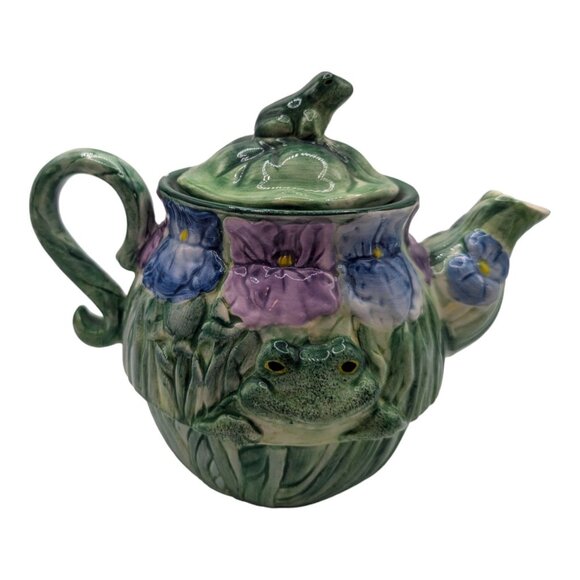 Vintage Jeanette Adams by Silvestri Small Frog Floral Motif Tea Pot No cup - Picture 1 of 10